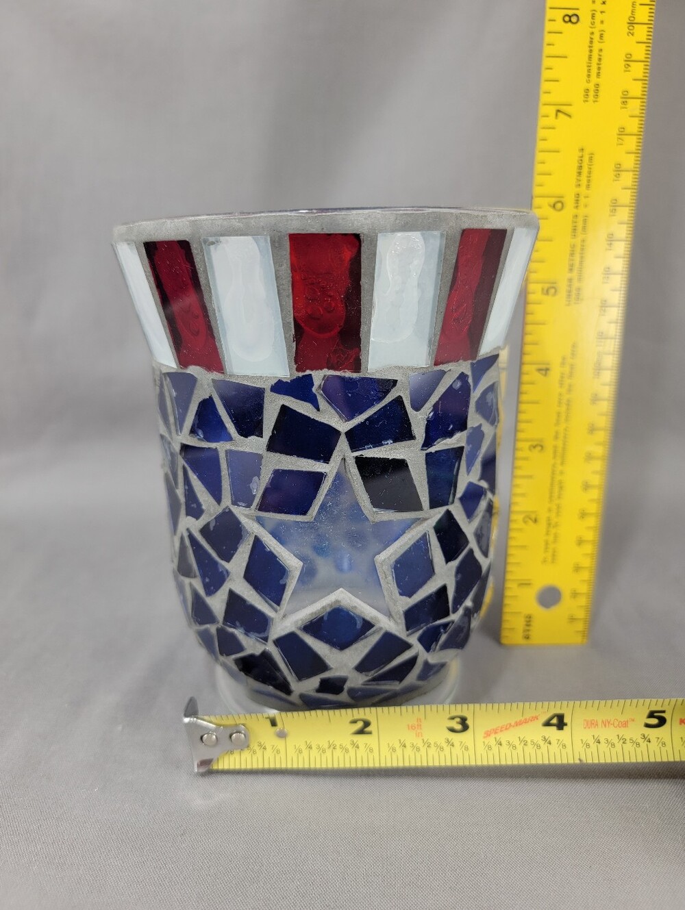Americana Red White Blue Mosaic Glass Star Votive Candle Holder Table Decor - Picture 12 of 13